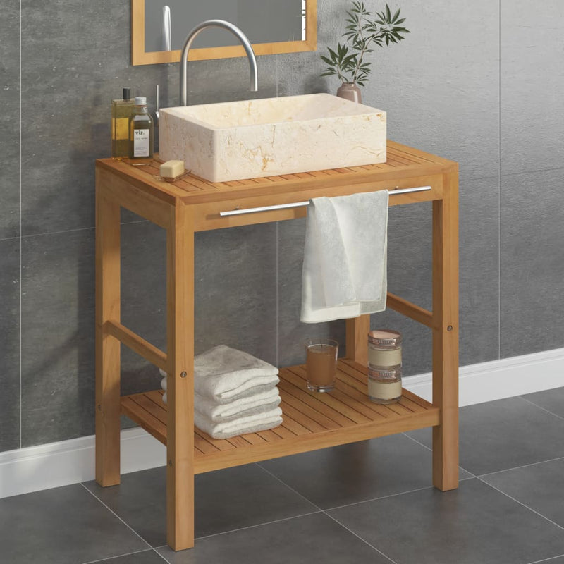 Bathroom Vanity Cabinet Solid Teak with Sink Marble Cream