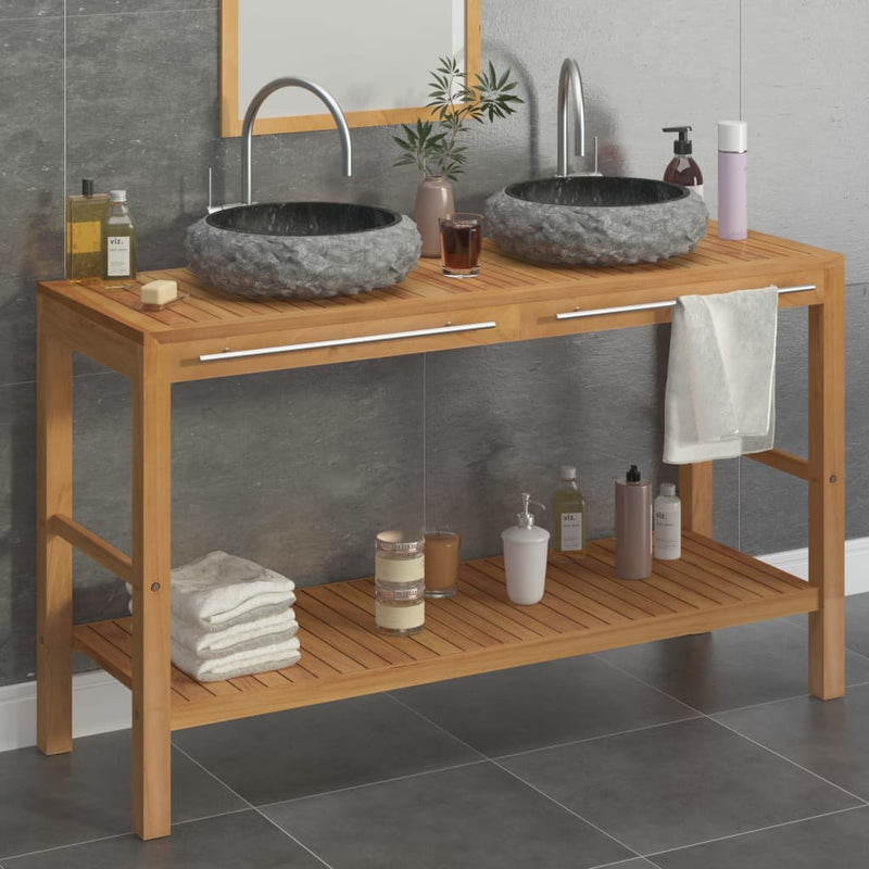 Bathroom Vanity Cabinet Solid Teak with Sinks Marble Black