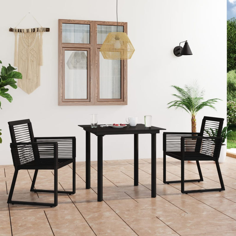 Juego de comedor exterior de 3 piezas de ratán de PVC negro