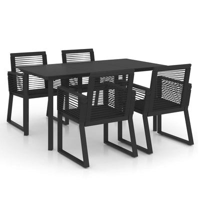 5 Piece Outdoor Dining Set PVC Rattan Black