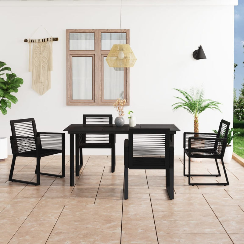 5 Piece Outdoor Dining Set PVC Rattan Black