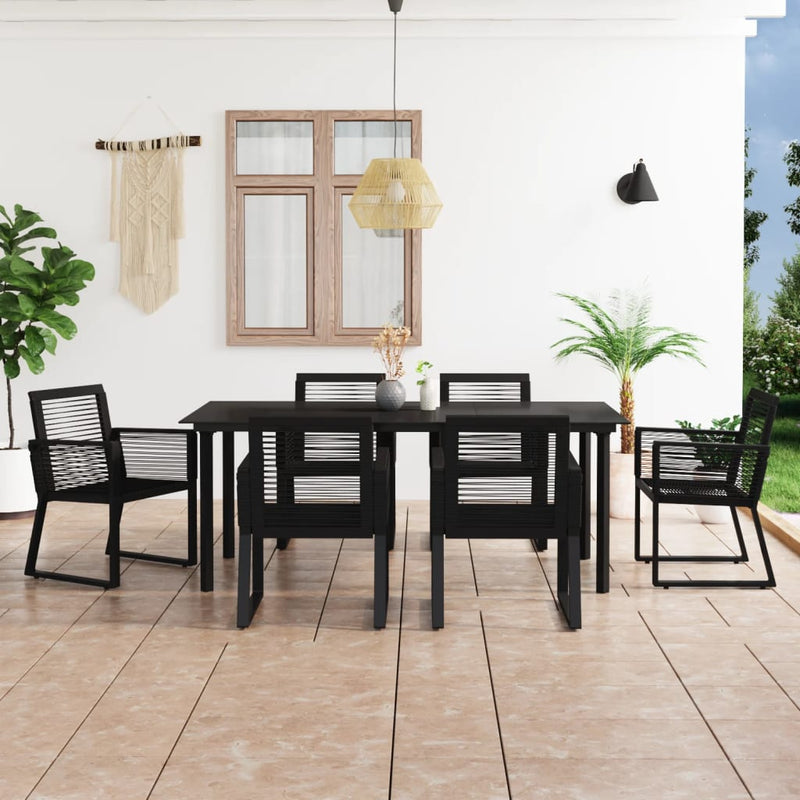 7 Piece Outdoor Dining Set PVC Rattan Black