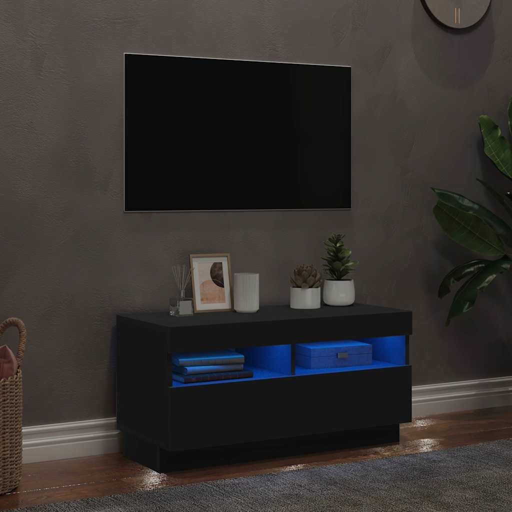 804446 vidaXL TV Cabinet with LED Lights Black 80x35x40 cm 1