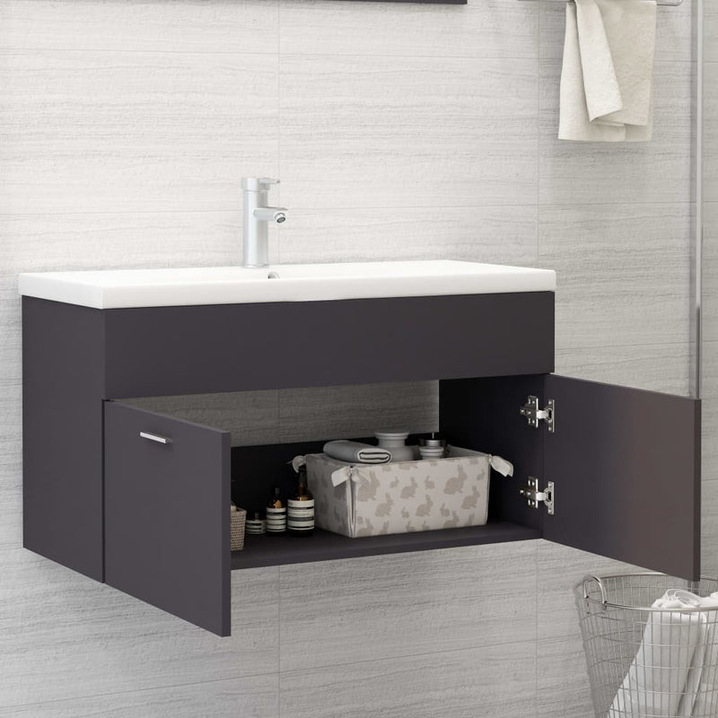 Sink Cabinet Grey 90x38.5x46 cm Engineered Wood