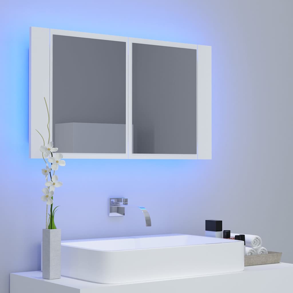 vidaXL LED Bathroom Mirror Cabinet White 80x12x45 cm Acrylic 3
