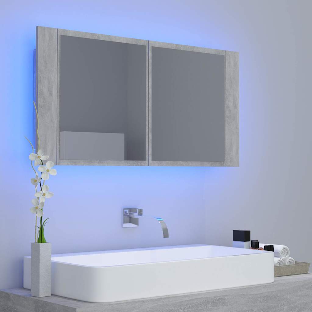 vidaXL LED Bathroom Mirror Cabinet Concrete Grey 90x12x45 cm Acrylic 3