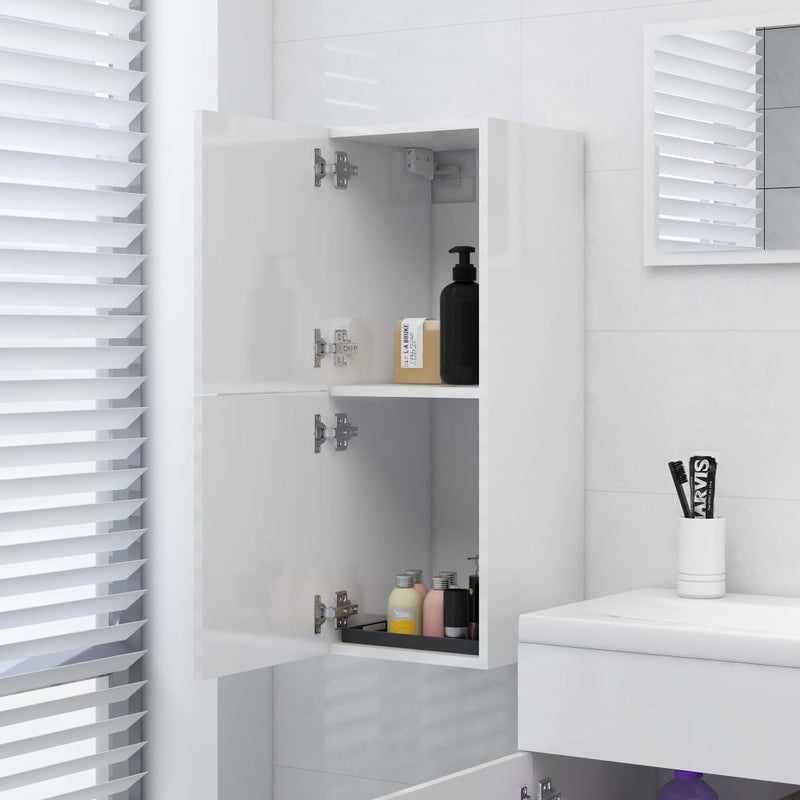 Bathroom Cabinet High Gloss White 30x30x80 cm Engineered Wood