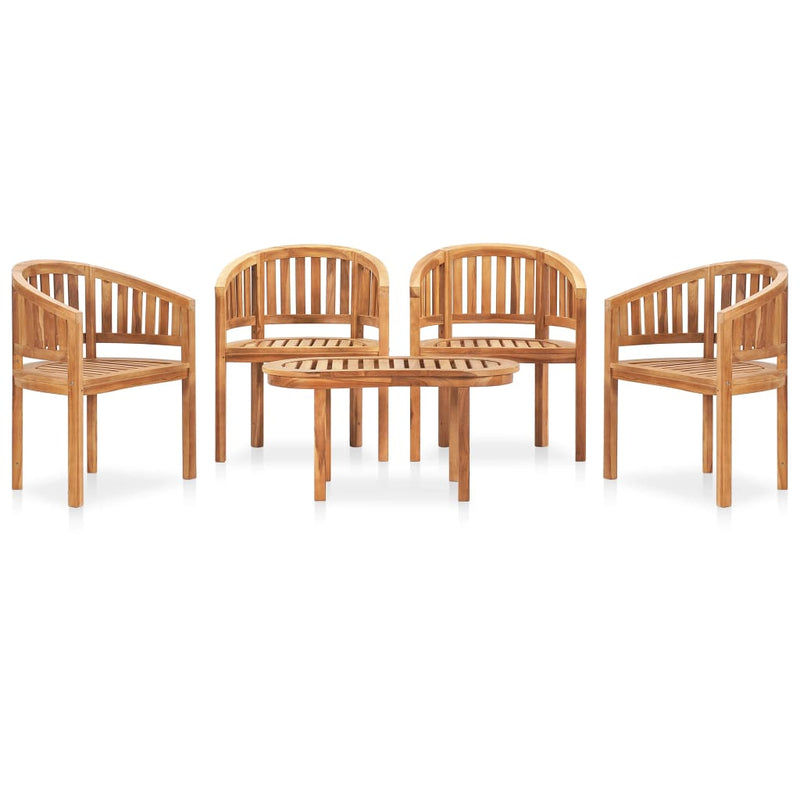 5 Piece Banana Garden Lounge Set Solid Teak Wood