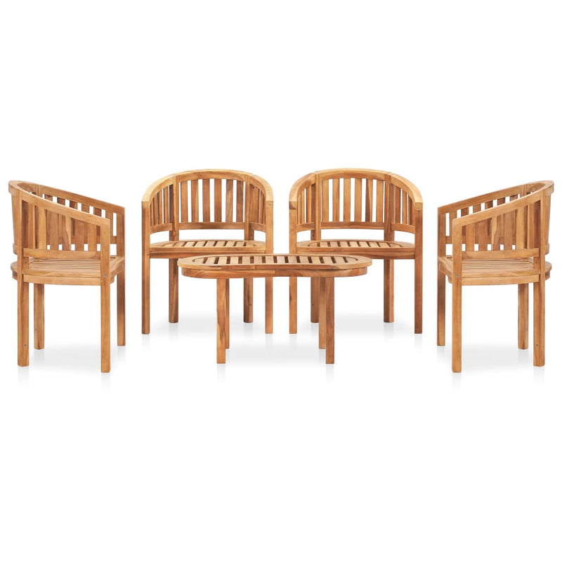 5 Piece Banana Garden Lounge Set Solid Teak Wood