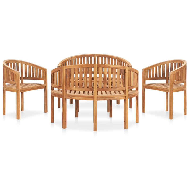 5 Piece Banana Garden Lounge Set Solid Teak Wood