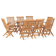 9 Piece Folding Outdoor Dining Set Solid Teak Wood Oval 160 x 80 x 75 cm 8-Seater (with armrest)