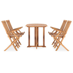 9 Piece Folding Outdoor Dining Set Solid Teak Wood Oval 120 x 70 x 75 cm 4-Seater (with armrest)