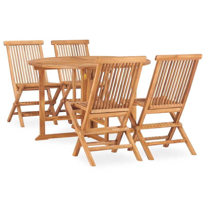 5 Piece Folding Outdoor Dining Set Solid Teak Wood