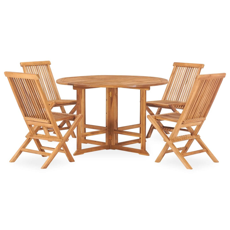 5 Piece Folding Outdoor Dining Set Solid Teak Wood