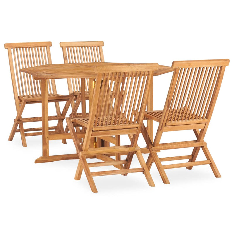 5 Piece Folding Outdoor Dining Set Solid Teak Wood