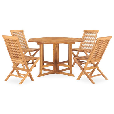 5 Piece Folding Outdoor Dining Set Solid Teak Wood