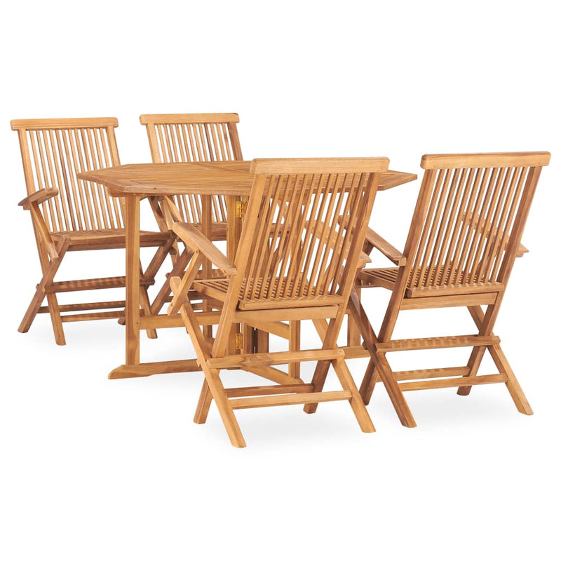 5 Piece Folding Outdoor Dining Set Solid Teak Wood