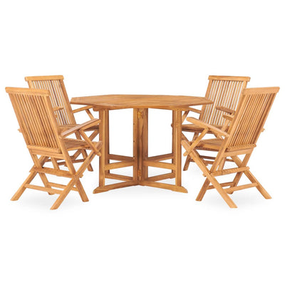 5 Piece Folding Outdoor Dining Set Solid Teak Wood