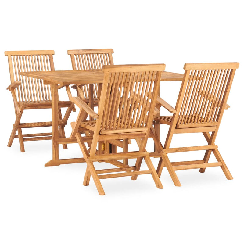 5 Piece Folding Outdoor Dining Set Solid Teak Wood