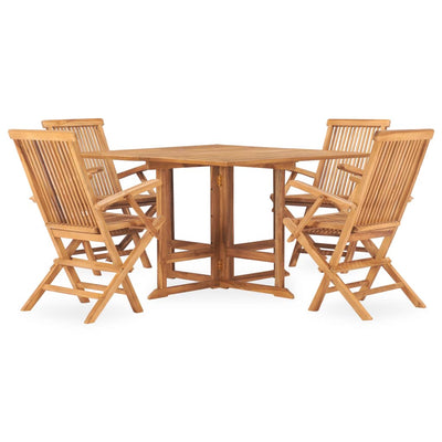 5 Piece Folding Outdoor Dining Set Solid Teak Wood