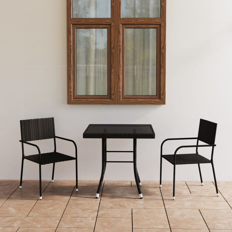 3 Piece Garden Dining Set Poly Rattan Black