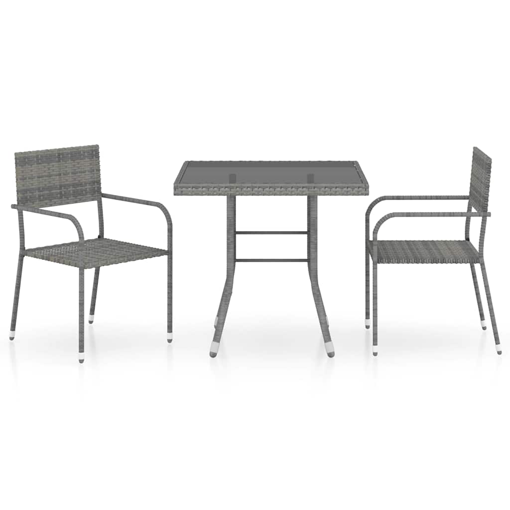 vidaXL 3 Piece Garden Dining Set Poly Rattan Anthracite & Grey 2
