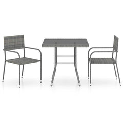 vidaXL 3 Piece Garden Dining Set Poly Rattan Anthracite & Grey 2