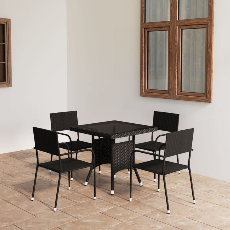 5 Piece Garden Dining Set Poly Rattan Black