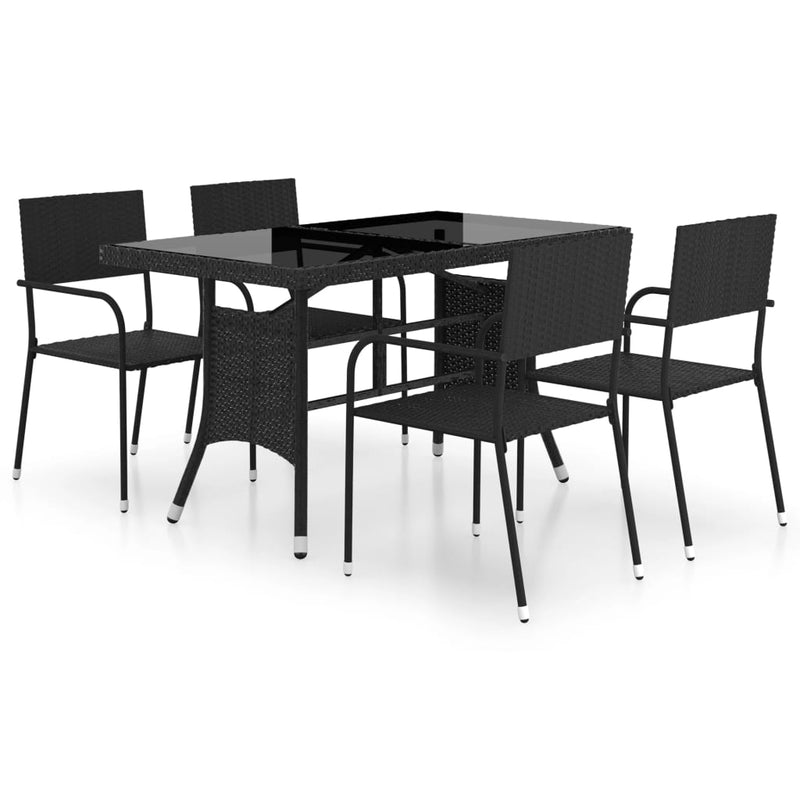 5 Piece Garden Dining Set Poly Rattan Black