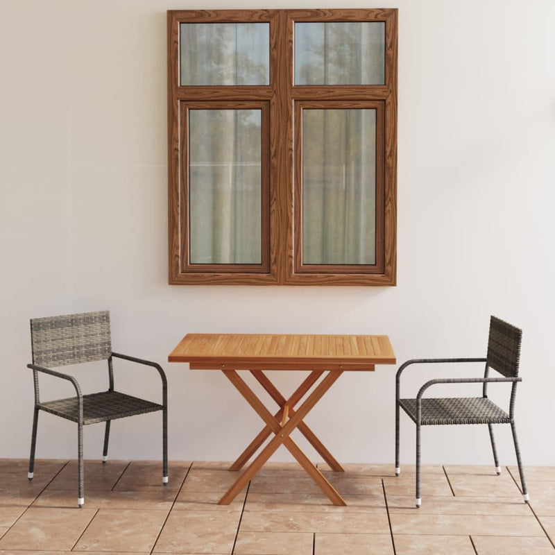 Juego de comedor de jardín de 3 piezas de ratán sintético y madera maciza de acacia gris