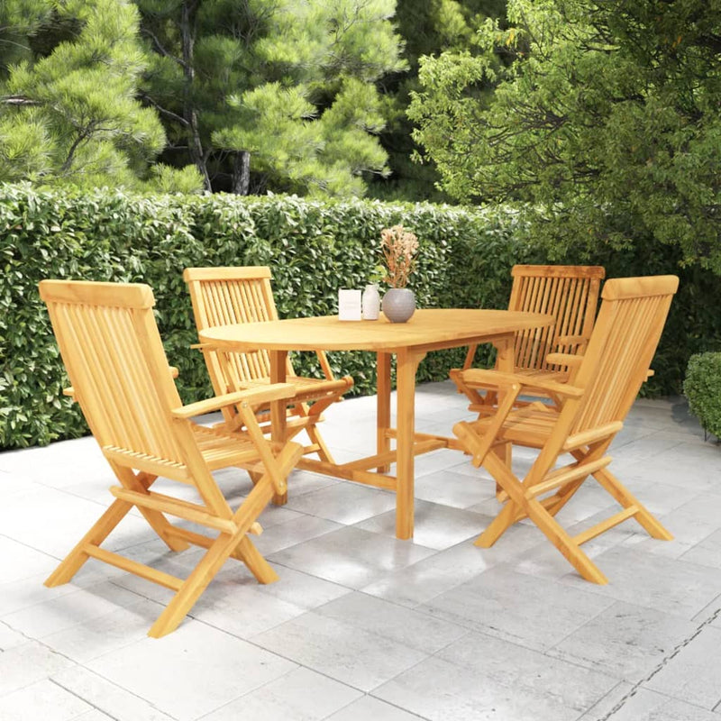 5 Piece Garden Dining Set Solid Teak Wood