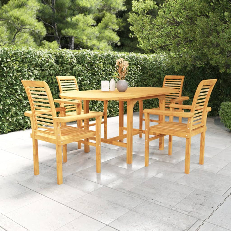 5 Piece Garden Dining Set Solid Teak Wood