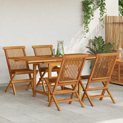 5 Piece Garden Dining Set Solid Teak Wood Without armrest 4