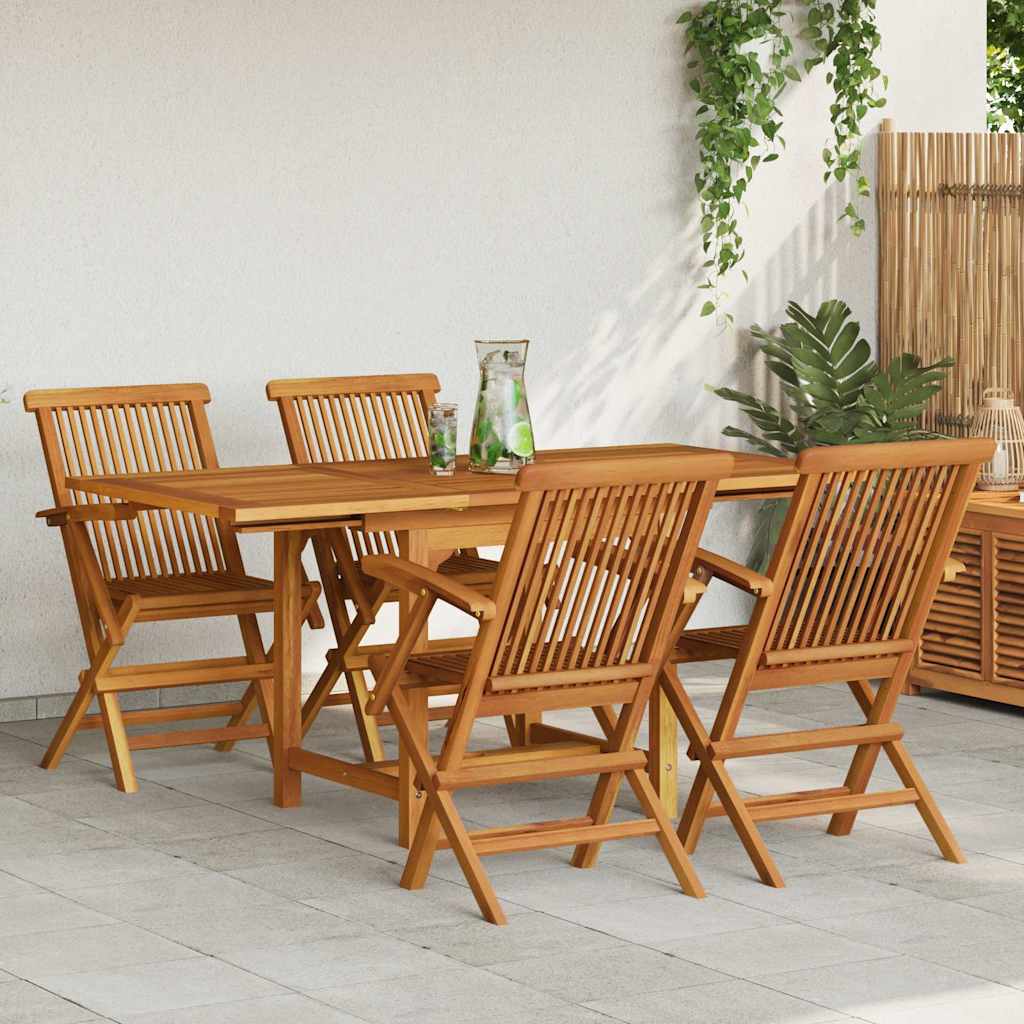 5 Piece Garden Dining Set Solid Teak Wood With armrest 4