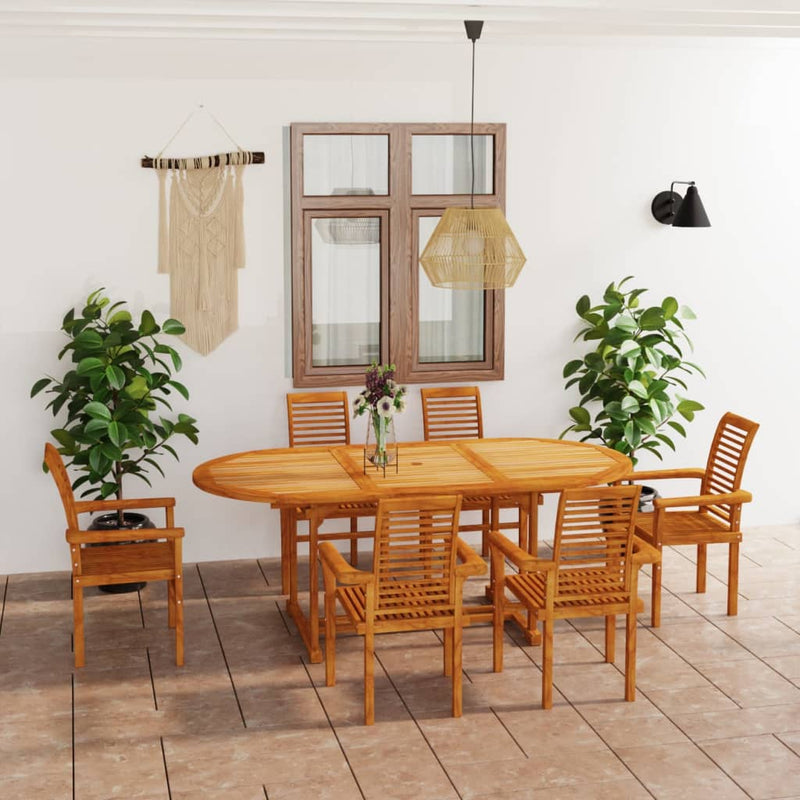 7 Piece Garden Dining Set Solid Teak Wood