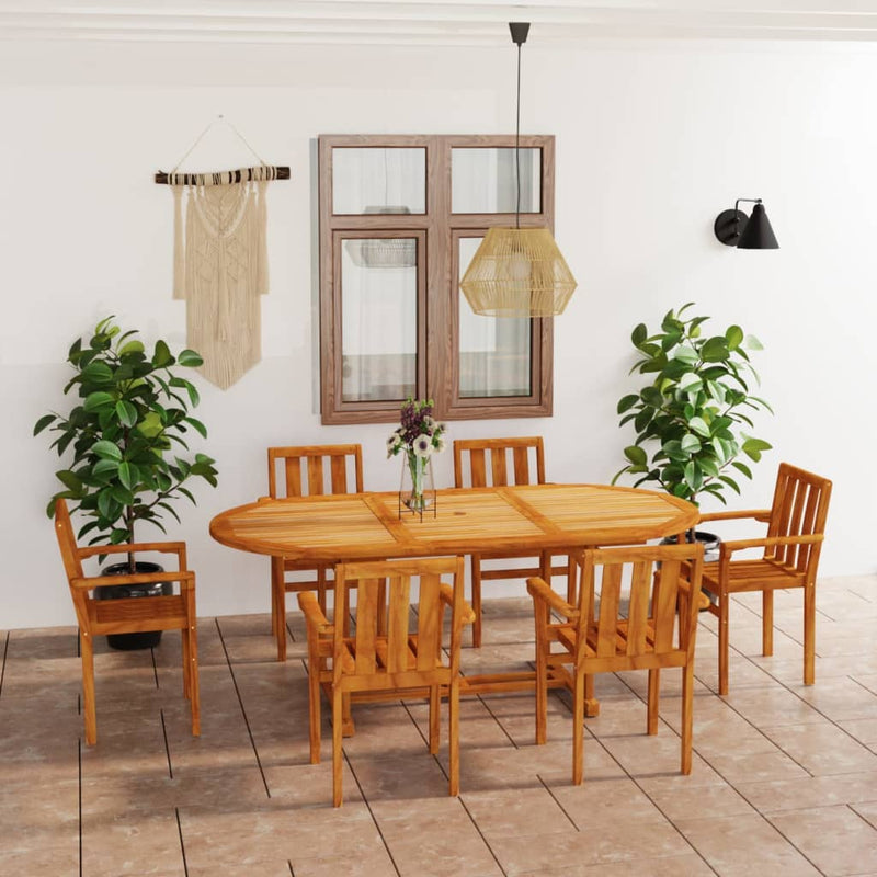 7 Piece Garden Dining Set Solid Teak Wood