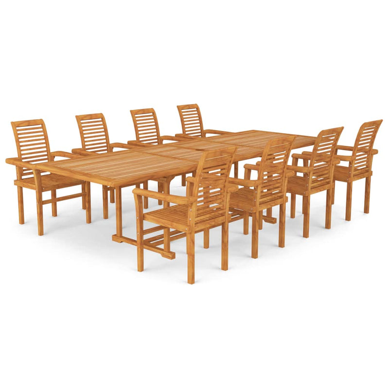 9 Piece Garden Dining Set Solid Teak Wood