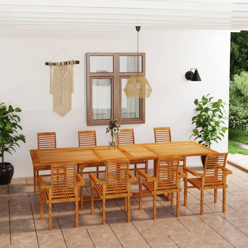 9 Piece Garden Dining Set Solid Teak Wood