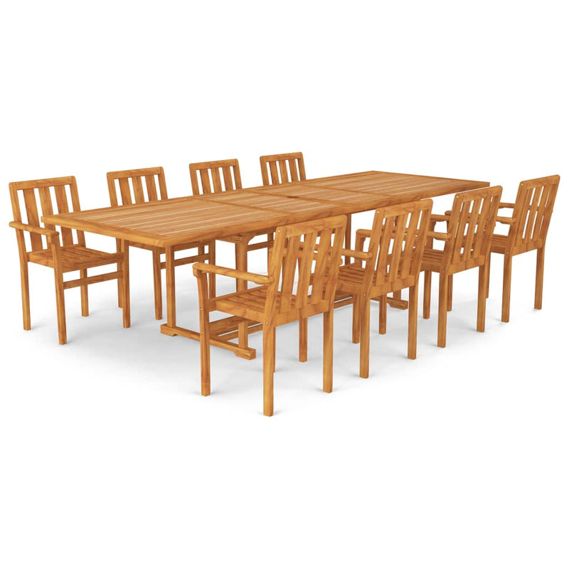 9 Piece Garden Dining Set Solid Teak Wood