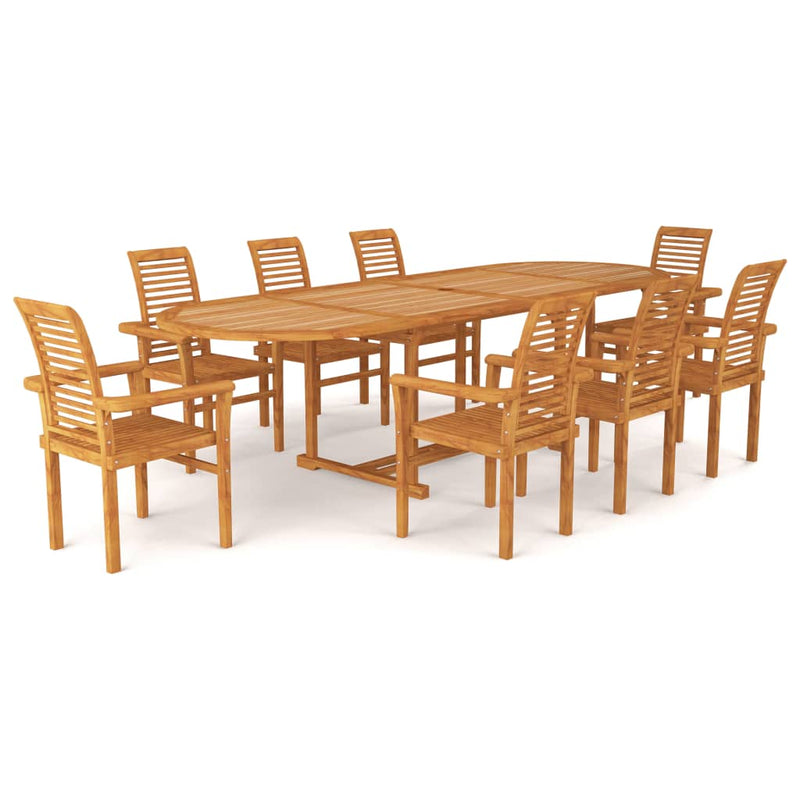 9 Piece Garden Dining Set Solid Teak Wood