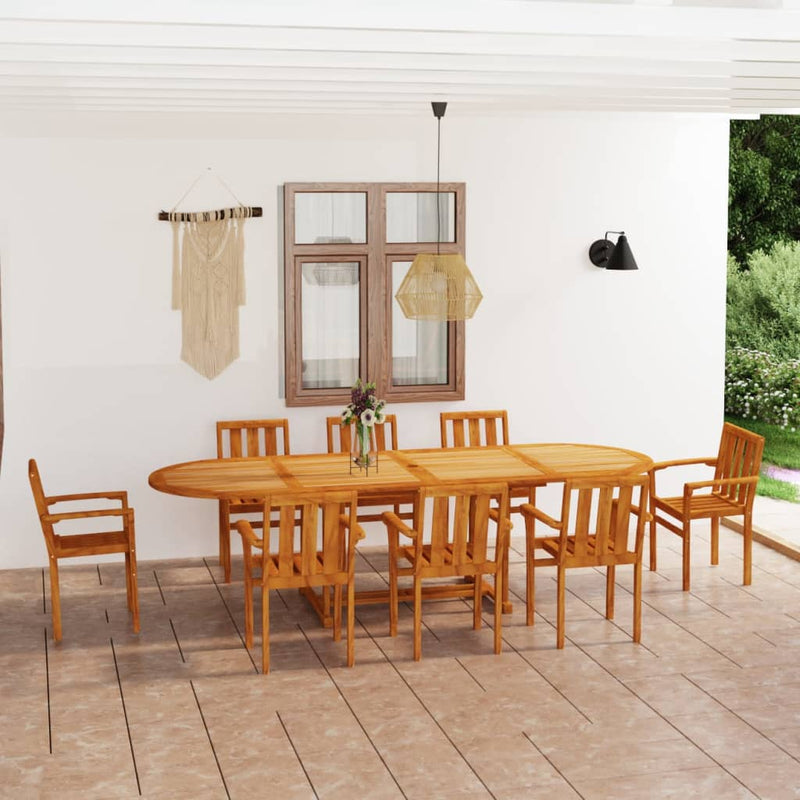 9 Piece Garden Dining Set Solid Teak Wood