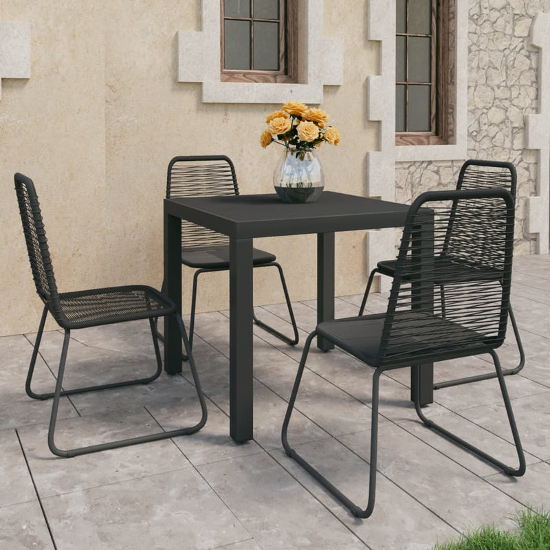 5 Piece Garden Dining Set PVC Rattan Black