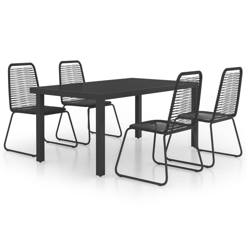 5 Piece Garden Dining Set PVC Rattan Black