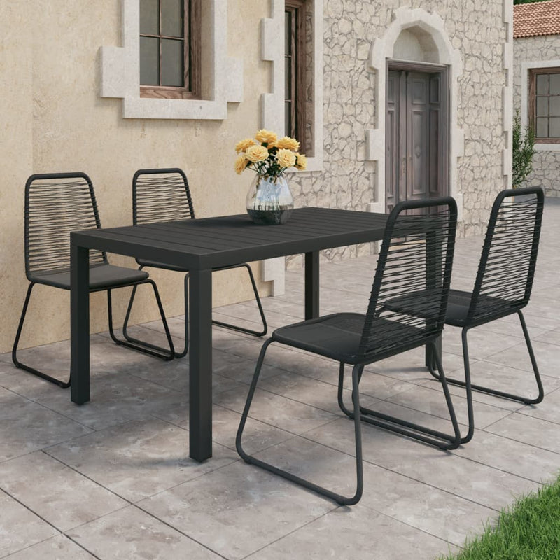 5 Piece Garden Dining Set PVC Rattan Black