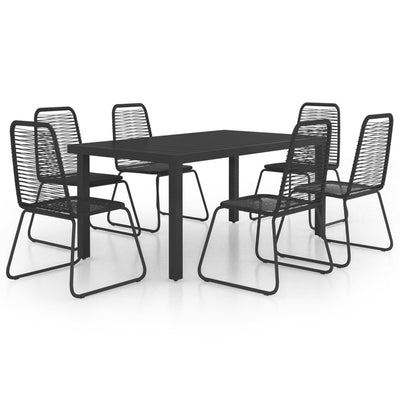 7 Piece Garden Dining Set PVC Rattan Black