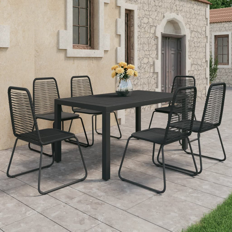 7 Piece Garden Dining Set PVC Rattan Black