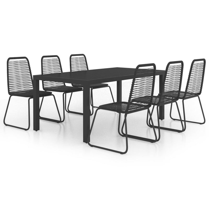 7 Piece Garden Dining Set PVC Rattan Black