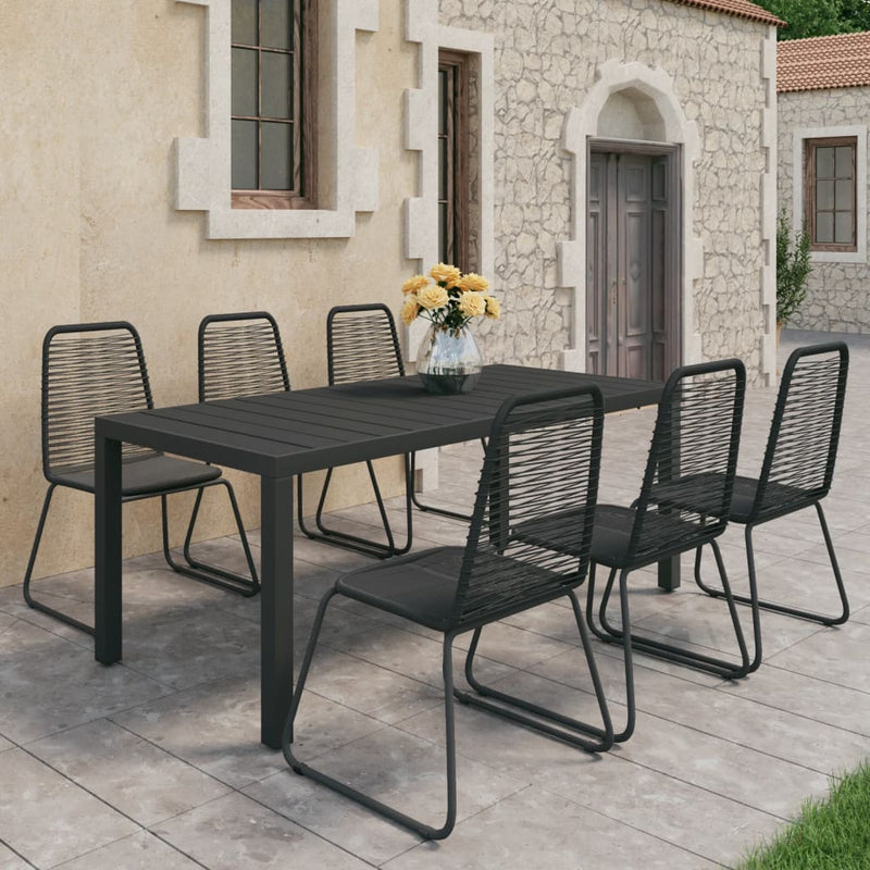 7 Piece Garden Dining Set PVC Rattan Black