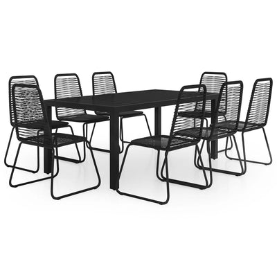 9 Piece Garden Dining Set PVC Rattan Black