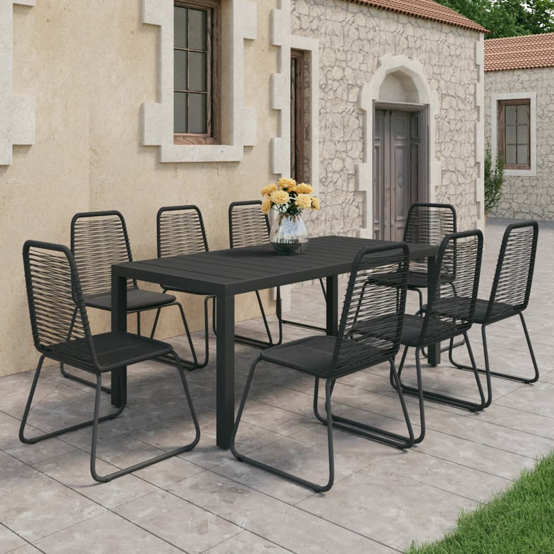 9 Piece Garden Dining Set PVC Rattan Black